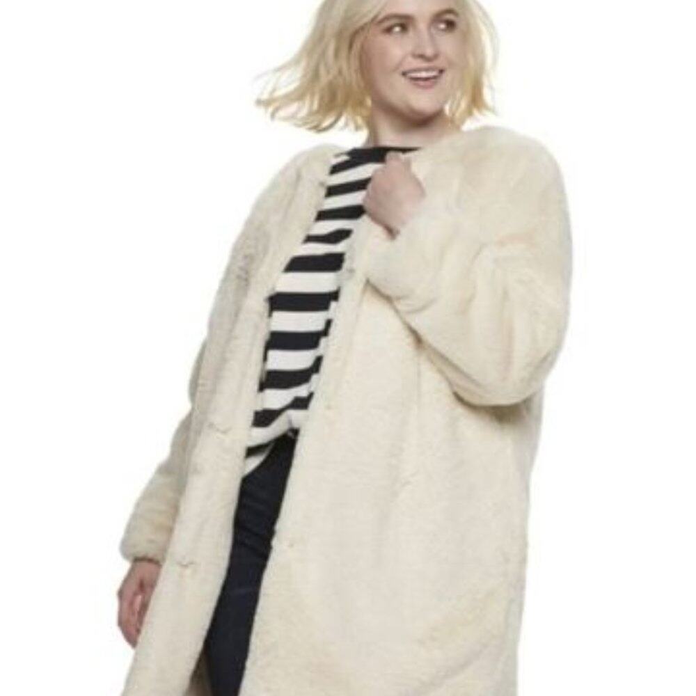Popsugar Plush Teddy Coat Women's Size M IVORY Faux Fur Oversized Boxy Relaxed - Picture 4 of 16